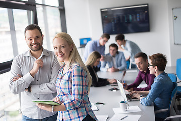 Image showing Two Business People Working With Tablet in office