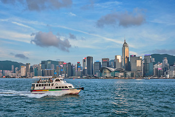Image showing Junk boat in Hong Kong Victoria Harbour