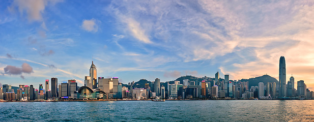 Image showing Junk boat in Hong Kong Victoria Harbour