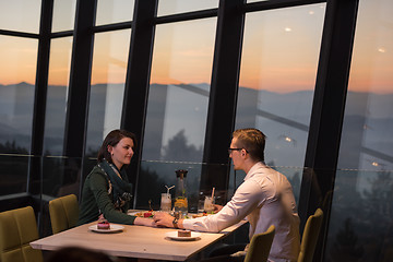 Image showing Couple on a romantic dinner at the restaurant