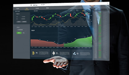 Image showing businessman with cryptocurrency on virtual screen