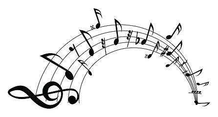 Image showing Wavy musical staff with notes on a white background. Vector