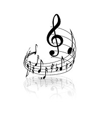 Image showing Wavy musical staff with notes on a white background. Vector