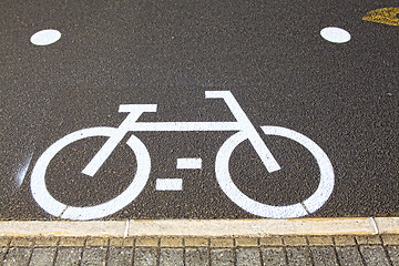 Image showing Bicycle sign on the road in  Lisbon Portugal