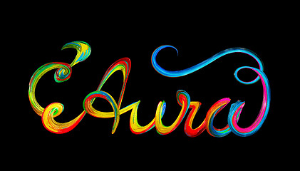 Image showing Aura colorful text, lettering design on black