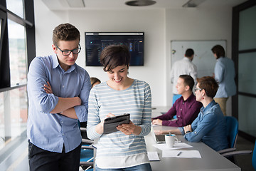 Image showing Two Business People Working With Tablet in office