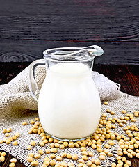 Image showing Milk soy in jug on dark board
