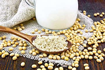 Image showing Flour soy in spoon on sacking