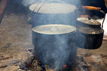 Image showing soup on camping fire