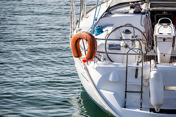 Image showing Beautiful white modern yachts at sea port 