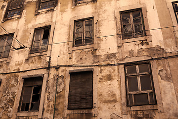 Image showing Lisbon old facade, detail of an old street portugal