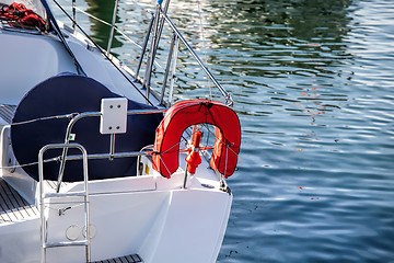 Image showing Beautiful white modern yachts at sea port 