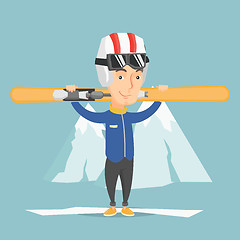 Image showing Man holding skis vector illustration.