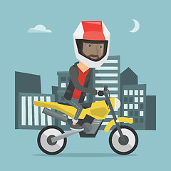 Image showing Man riding motorcycle at night vector illustration