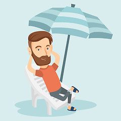 Image showing Man relaxing on beach chair vector illustration.