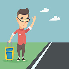 Image showing Young man hitchhiking vector illustration.