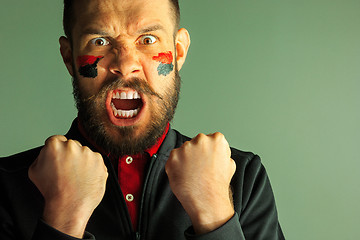 Image showing Portrait of a man with the flag of the Germany painted on him face.