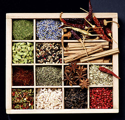 Image showing Spice Spices in Wooden Box