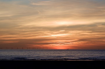 Image showing Sunset on North Sea Shore in Netherlands