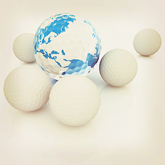 Image showing Conceptual 3d illustration. Golf ball world globe. Vintage style