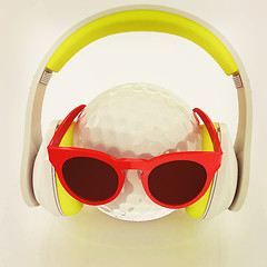 Image showing Golf Ball With Sunglasses and headphones. 3d illustration. Vinta