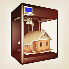 Image showing Industrial 3D printer prints a house concept. 3d illustration. V