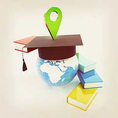 Image showing Books around the Earth and pointer. Education and navigation con