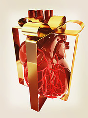 Image showing Red human heart with ribbon. Donor concept. 3d illustration. Vin