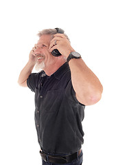 Image showing Middle age man having fun listening to music