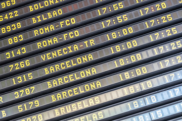 Image showing Flight information board at spanish airport terminal