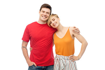Image showing happy couple hugging over white background