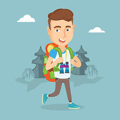 Image showing Man with backpack hiking vector illustration.