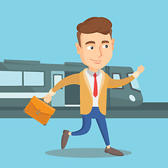 Image showing Businessman at train station vector illustration.