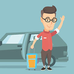 Image showing Caucasian man traveling by car vector illustration