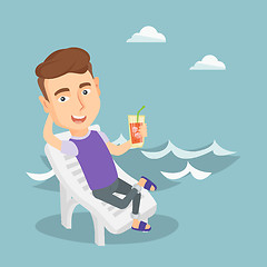 Image showing Man relaxing on beach chair vector illustration.