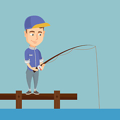 Image showing Man fishing on jetty vector illustration.