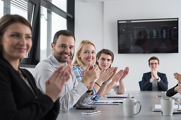 Image showing Group of young people meeting in startup office