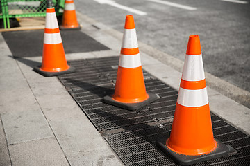 Image showing close up of traffic or road cones on city street