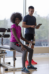 Image showing couple in a gym have break