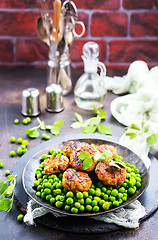 Image showing green peas with cutlets