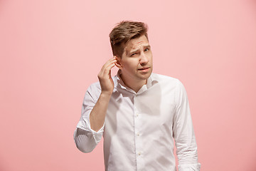 Image showing The happy business man standing and young man listening