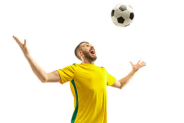 Image showing Brazilian fan celebrating on white background