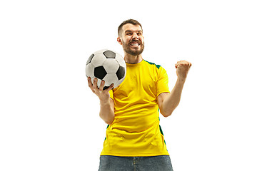 Image showing Brazilian fan celebrating on white background