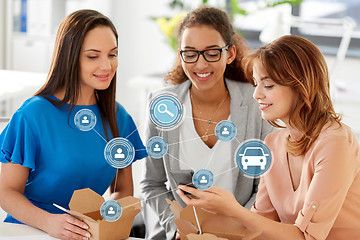 Image showing businesswomen using car sharing app on smartphone