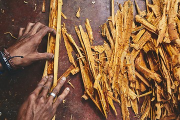 Image showing Production of the cinnamon sticks