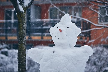 Image showing Big snowman in the city