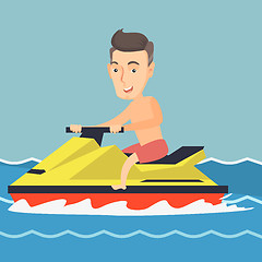 Image showing Caucasian man riding on a water scooter in the sea