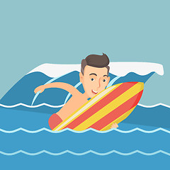Image showing Happy surfer in action on a surfboard.