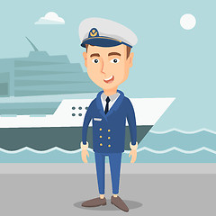 Image showing Smiling ship captain in uniform at the port.