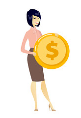 Image showing Successful business woman with dollar coin.